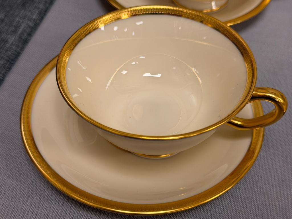 LENOX TUXEDO IVORY AND GOLD CHINA SET NO. J-33 COMPLETE FIVE PIECE SETTING FOR 7 WITH SERVING PIE... - 3