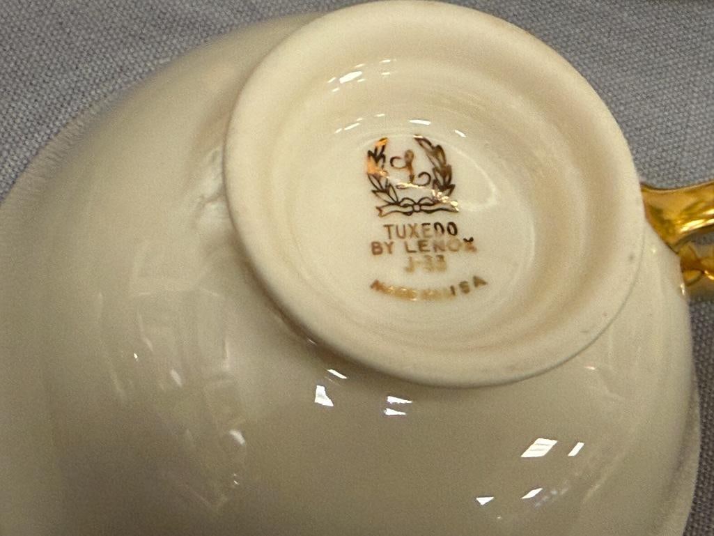 LENOX TUXEDO IVORY AND GOLD CHINA SET NO. J-33 COMPLETE FIVE PIECE SETTING FOR 7 WITH SERVING PIE... - 6