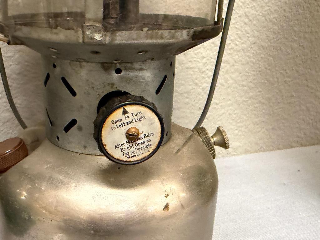 VINTAGE COLEMAN DOUBLE MANTLE LANTERNS MODEL 228D BIG HAT NICKEL BASE AND 220K - 5