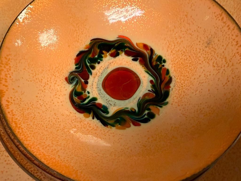 MID-CENTURY ENAMELED ON COPPER BOWL SERVING SET SIGNED BY THE ARTIST ROZ - 3