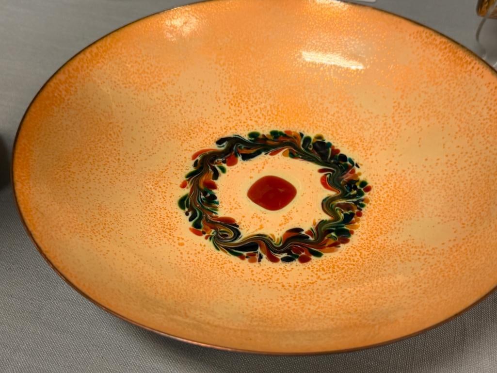 MID-CENTURY ENAMELED ON COPPER BOWL SERVING SET SIGNED BY THE ARTIST ROZ - 4