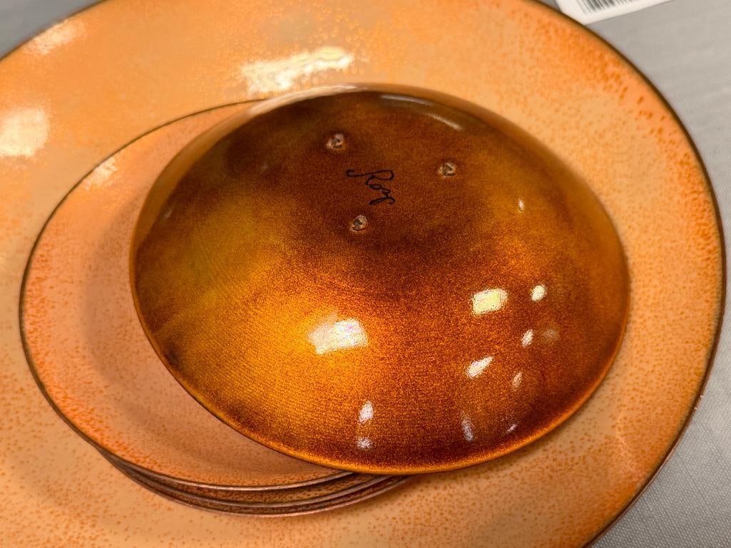 MID-CENTURY ENAMELED ON COPPER BOWL SERVING SET SIGNED BY THE ARTIST ROZ - 5
