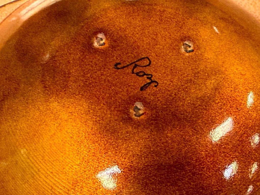 MID-CENTURY ENAMELED ON COPPER BOWL SERVING SET SIGNED BY THE ARTIST ROZ - 6
