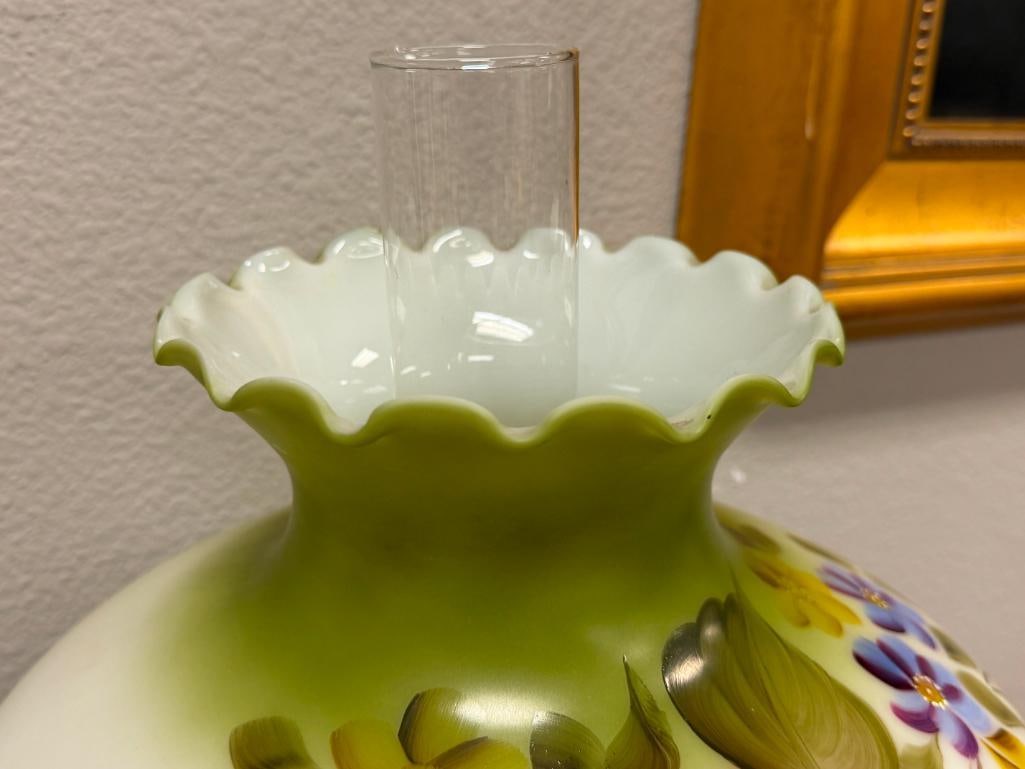 VINTAGE GONE WITH THE WIND PARLOR LAMP HAND PAINTED SHADE AND FONT WITH DECORATIVE METAL BASE - 7