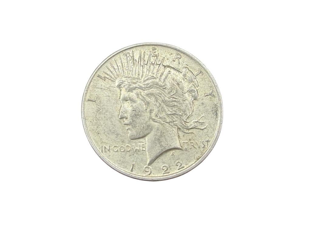 1922 U.S. PEACE SILVER DOLLAR: 90% SILVER
