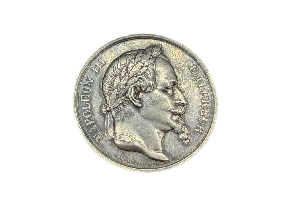 NAPOLEON III EMPEREUR ALPHEE DUBOISE 95% SILVER COIN: ( OISE ), SOCIETE D'HORTICULTURE ET DE BOTANIQUE DE BEAUVAIS, FEATURING EXCEPTIONAL DETAIL IN RELIEF 48.79 GRAMS, 1 3/4"