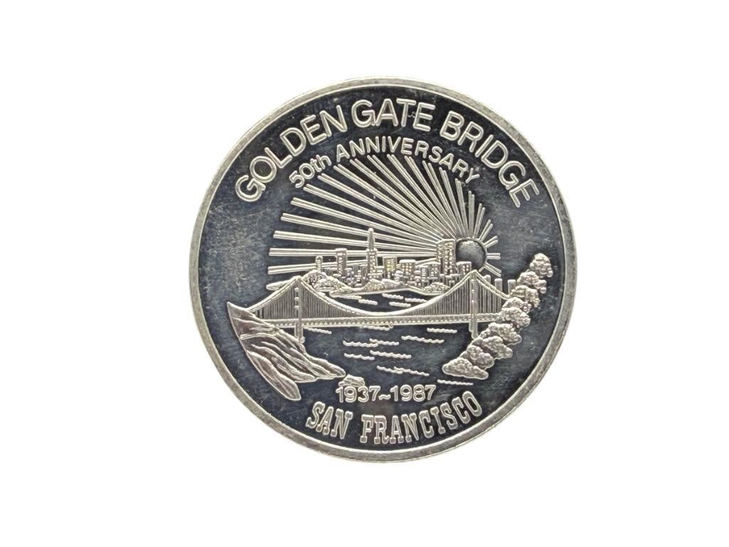 GOLDEN GATE BRIDGE 50TH ANNIVERSARY COMMEMORATIVE .999 FINE SILVER COIN (1 of 5)