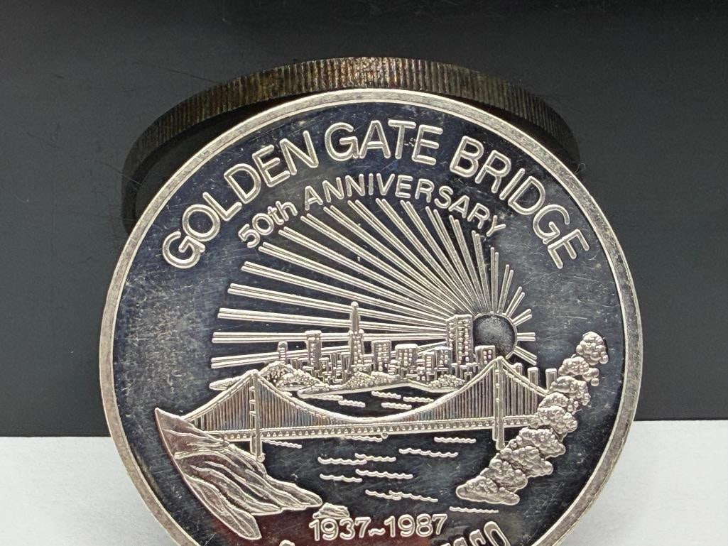 GOLDEN GATE BRIDGE 50TH ANNIVERSARY COMMEMORATIVE .999 FINE SILVER COIN - 2