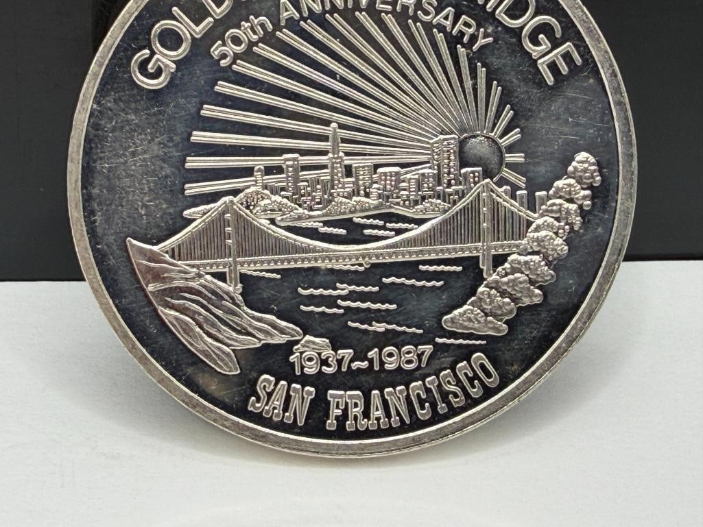 GOLDEN GATE BRIDGE 50TH ANNIVERSARY COMMEMORATIVE .999 FINE SILVER COIN - 3