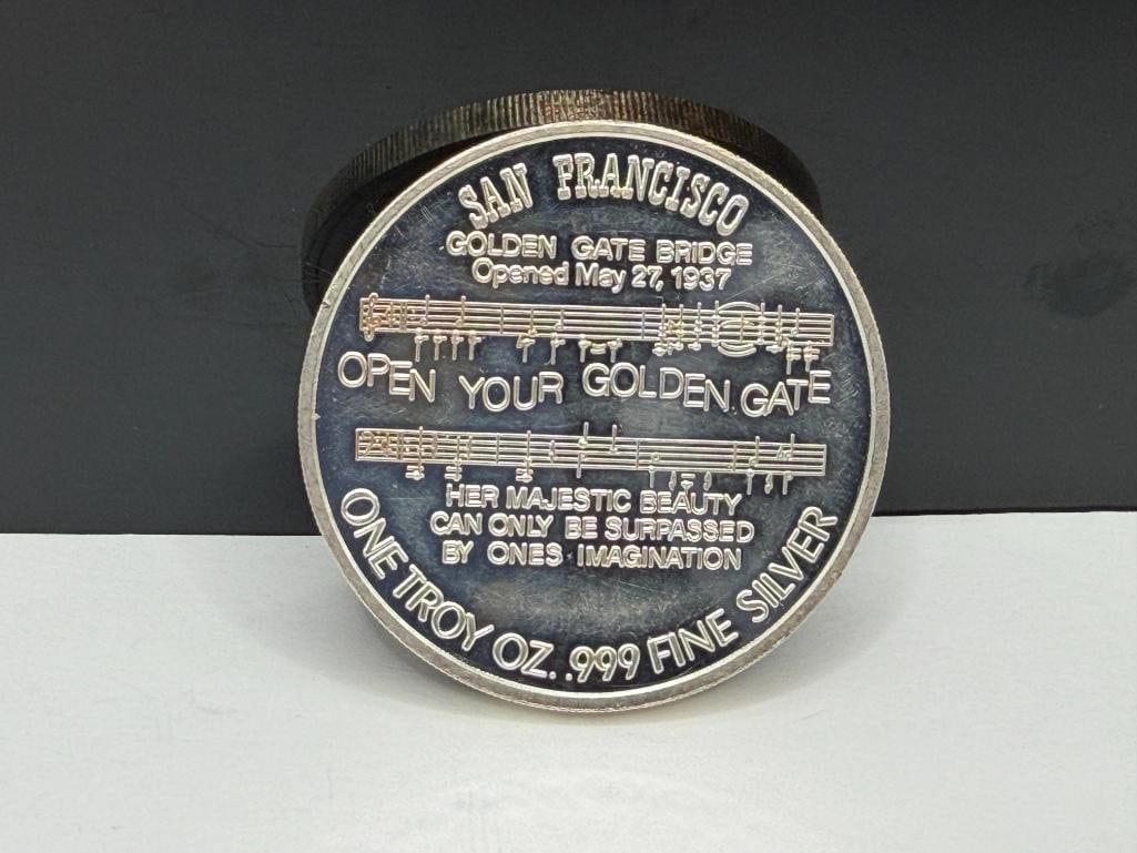GOLDEN GATE BRIDGE 50TH ANNIVERSARY COMMEMORATIVE .999 FINE SILVER COIN - 4