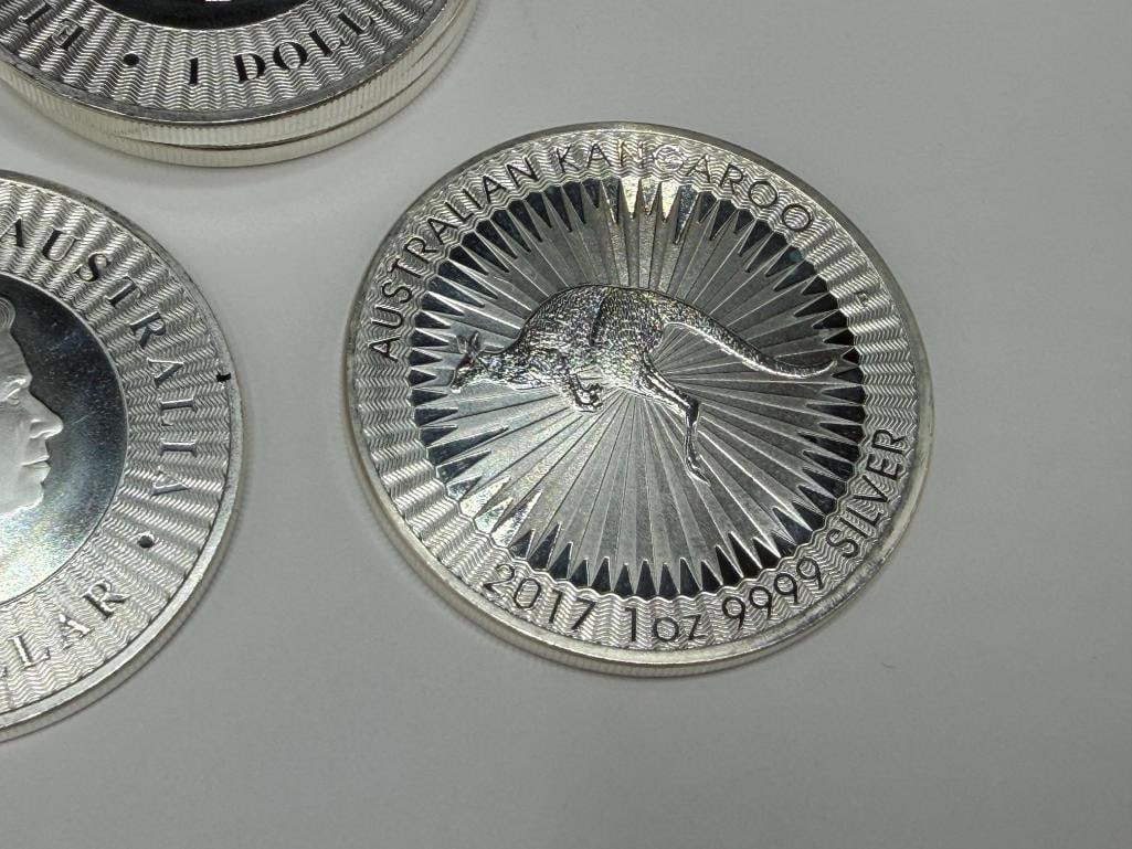 FIVE 2017 AUSTRALIAN KANGAROO ELIZABETH II .999 FINE SILVER DOLLAR - 4