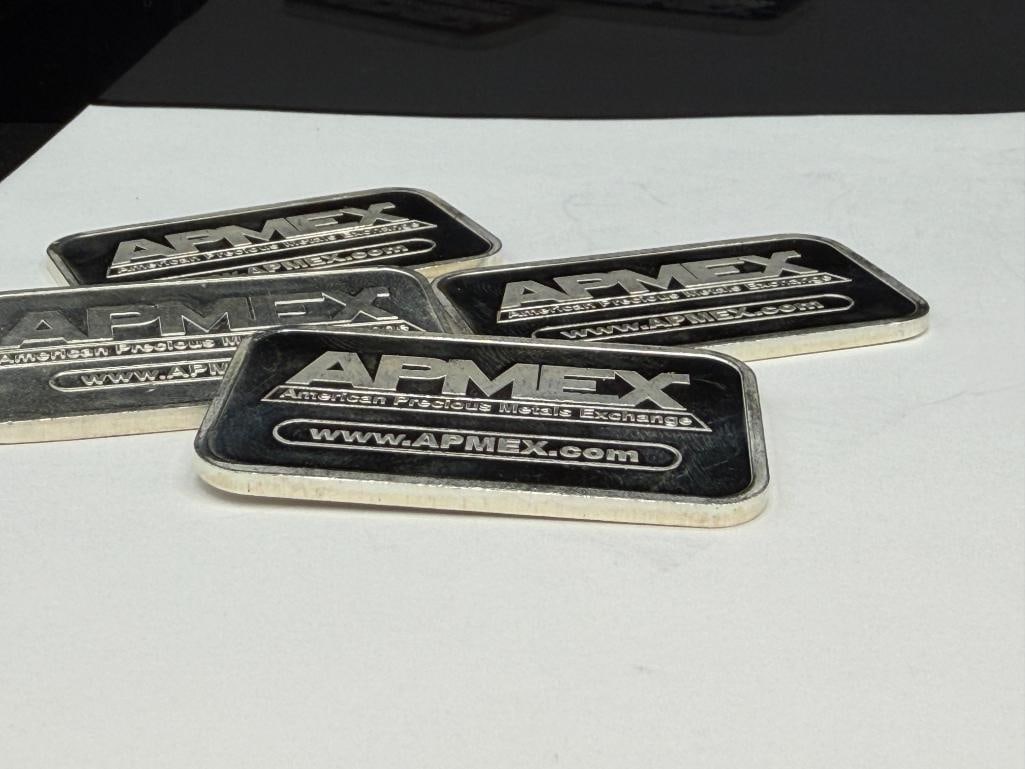 FOUR APMEX .999 FINE SILVER BARS - 10