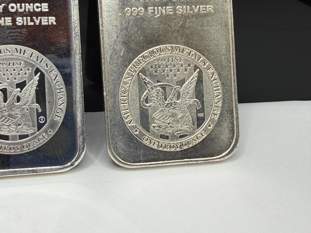FOUR APMEX .999 FINE SILVER BARS - 5