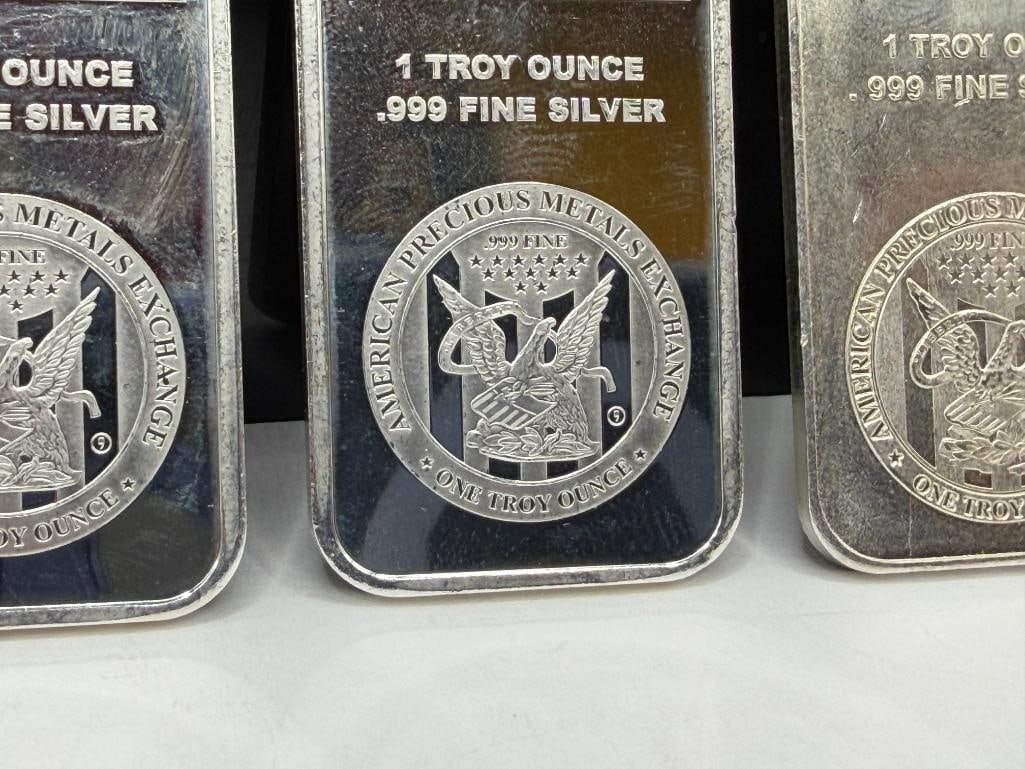 FOUR APMEX .999 FINE SILVER BARS - 6