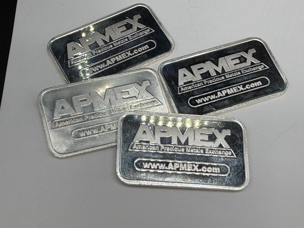 FOUR APMEX .999 FINE SILVER BARS - 8