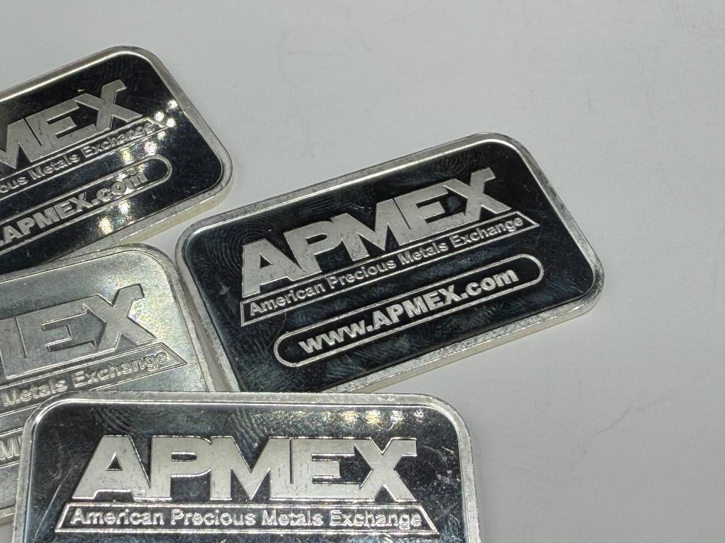 FOUR APMEX .999 FINE SILVER BARS - 9