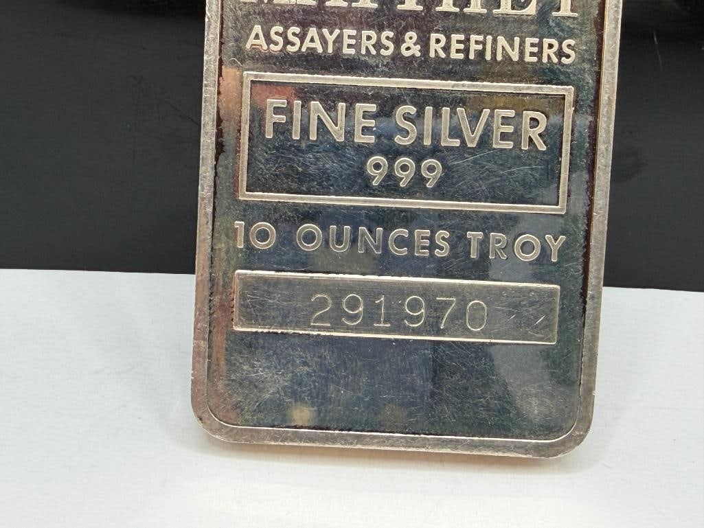 JOHNSON MATTHEY ASSAYERS & REFINERS .999 FINE SILVER 10 TROY OUNCE BAR - 3