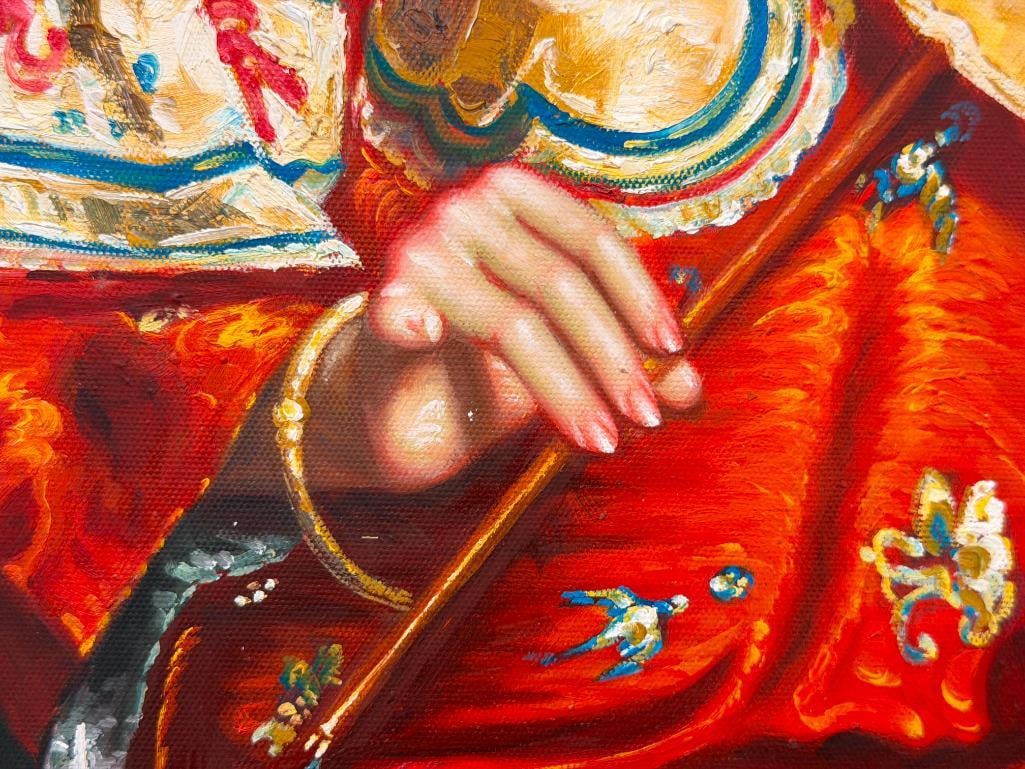 LARGE 20TH CENTURY ORIGINAL OIL ON CANVAS PAINTING OF A CHINESE WOMAN PORTRAIT SIGNED - 6