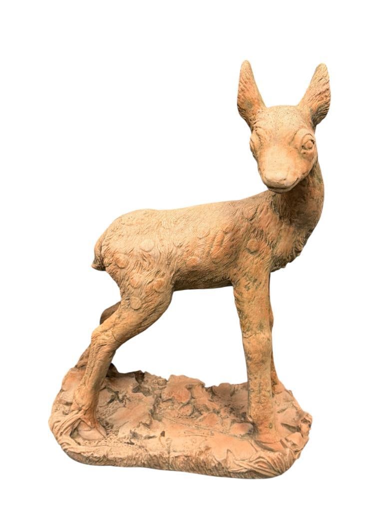 CAST CEMENT / CONCRETE BABY DEER / FAWN YARD DECOR / ART FIGURE (1 of 7)