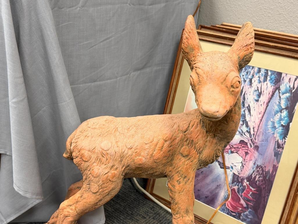 CAST CEMENT / CONCRETE BABY DEER / FAWN YARD DECOR / ART FIGURE - 2