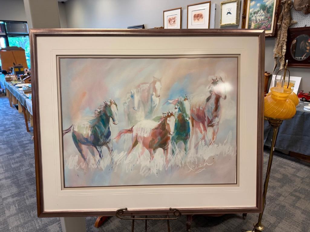 LARGE PRINT OF A WATERCOLOR OF GALLOPING WILD HORSES - 2