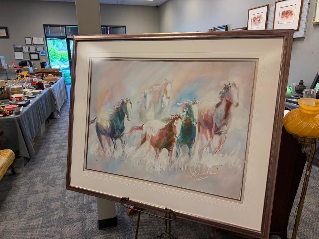 LARGE PRINT OF A WATERCOLOR OF GALLOPING WILD HORSES - 3