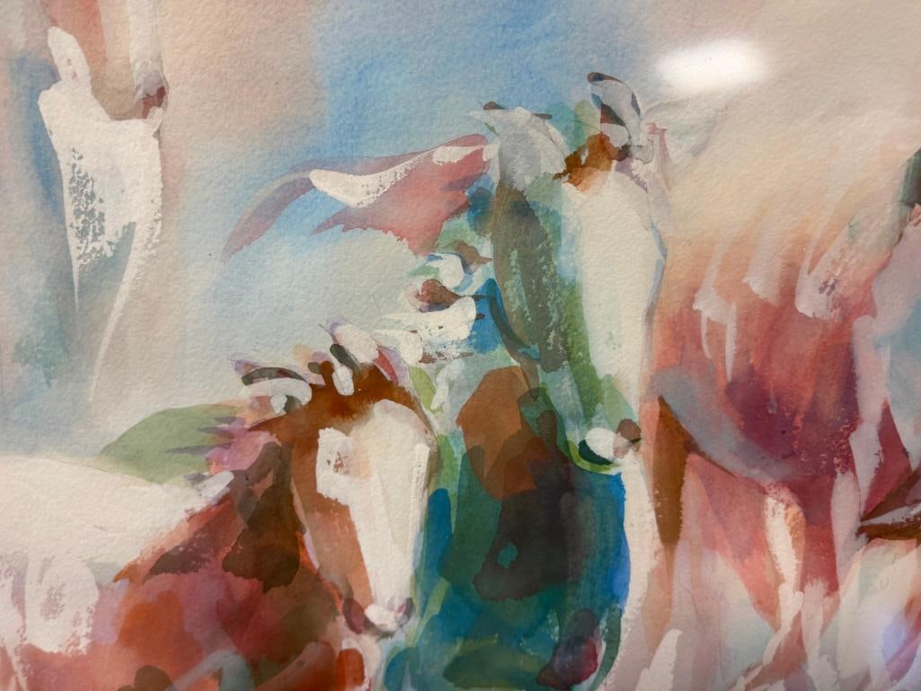 LARGE PRINT OF A WATERCOLOR OF GALLOPING WILD HORSES - 5