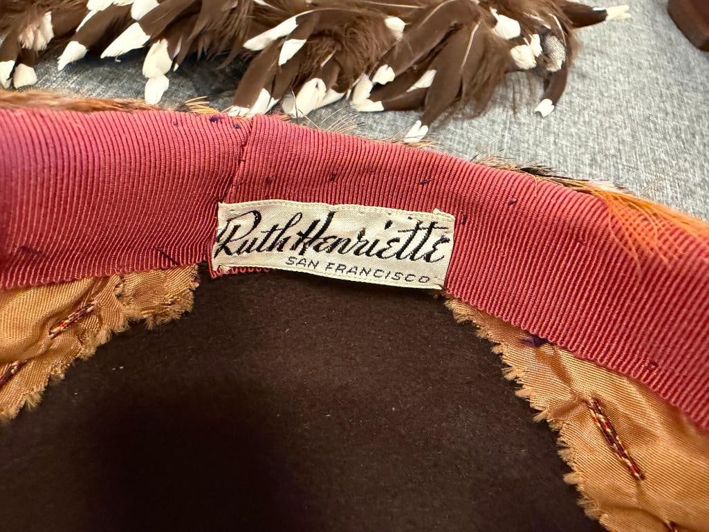 VINTAGE RUTH HENRIETTE FEATHER HATS INCLUDES TWO STYLED BY RUTH AND ONE VINTAGE CAP CIRCA 1960'S - 10