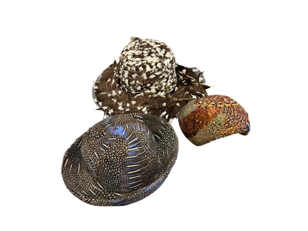 VINTAGE RUTH HENRIETTE FEATHER HATS INCLUDES TWO STYLED BY RUTH AND ONE VINTAGE CAP CIRCA 1960'S (1 of 13)