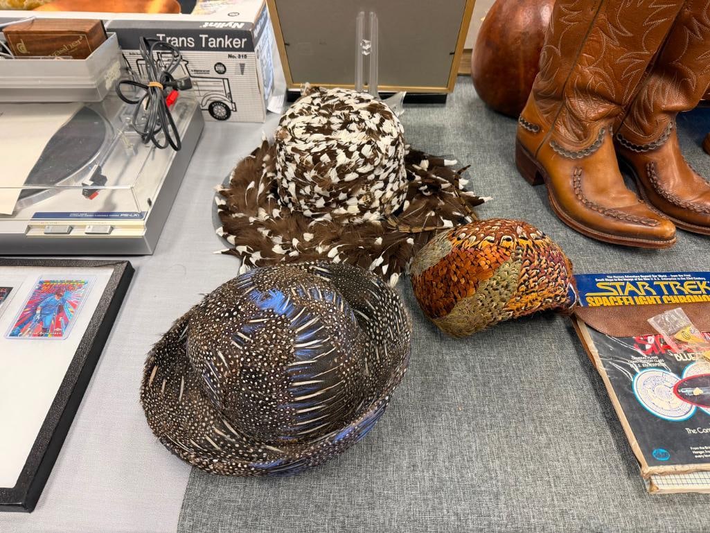 VINTAGE RUTH HENRIETTE FEATHER HATS INCLUDES TWO STYLED BY RUTH AND ONE VINTAGE CAP CIRCA 1960'S - 2