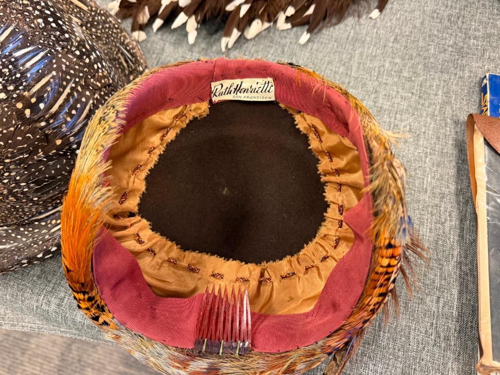 VINTAGE RUTH HENRIETTE FEATHER HATS INCLUDES TWO STYLED BY RUTH AND ONE VINTAGE CAP CIRCA 1960'S - 9