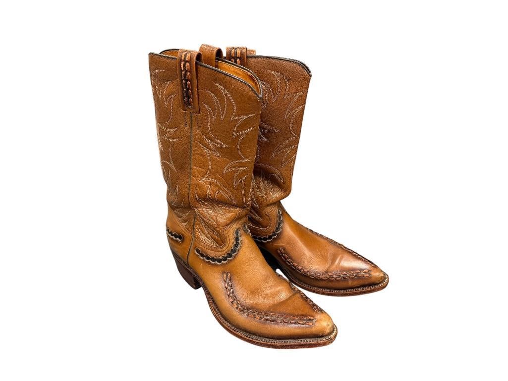 MENS DAN POST BUCKSTITCH WESTERN COWBOY LEATHER BOOTS SIZE 10 D (1 of 11)