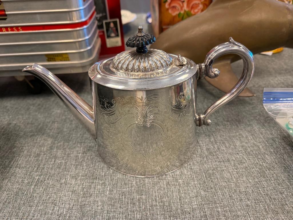 VINTAGE WILLIAM ADAMS ENGLISH SILVER PLATED COFFE POT ENGRAVED 1958 PUPILS MAXWELL SCHOOL - 2