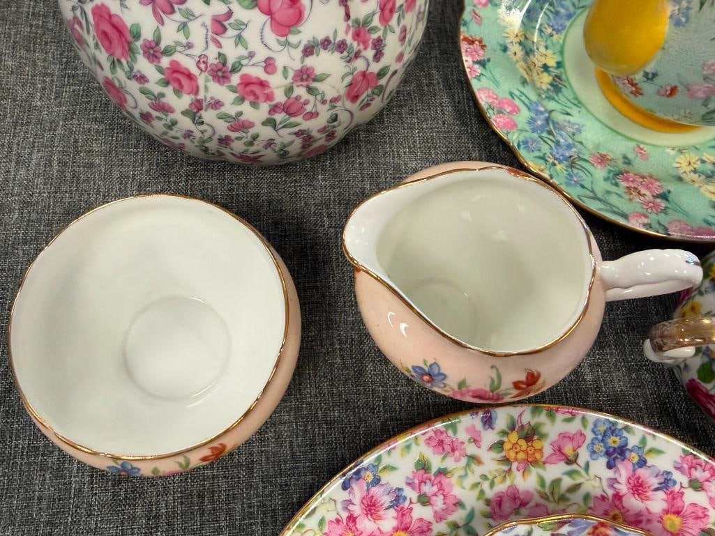 ASSORTED CHINA PITCHER, CREAMERS, SUGAR BOWLS, TEA CUPS AND SAUCERS VARIOUS MAKERS - 12