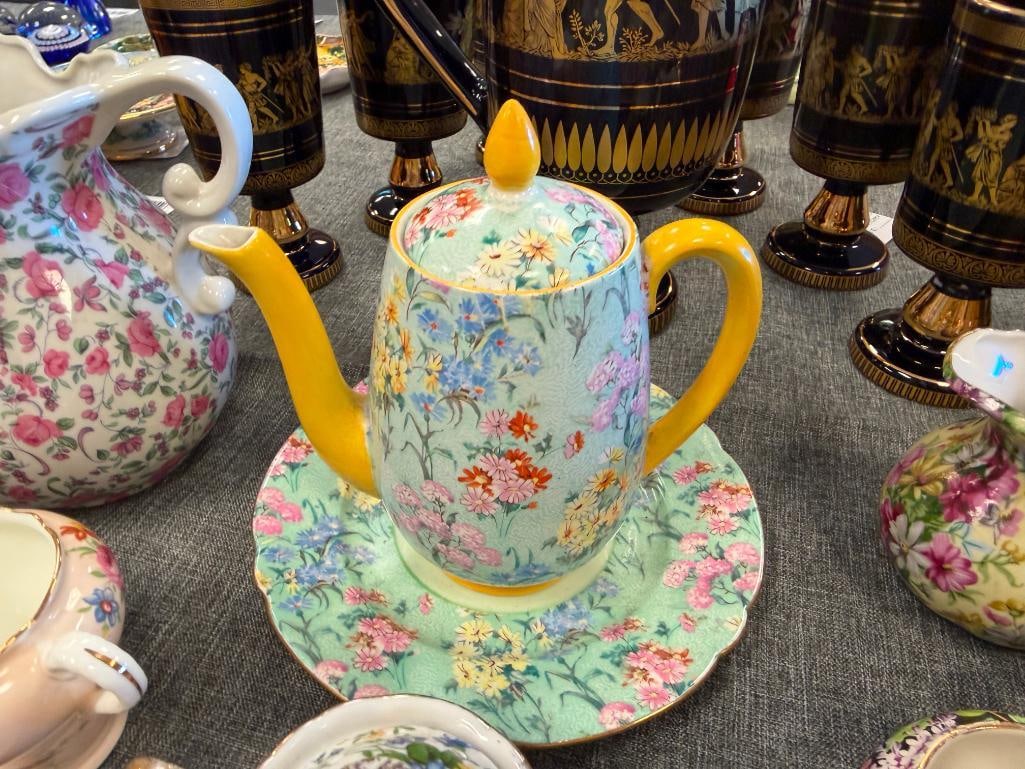 ASSORTED CHINA PITCHER, CREAMERS, SUGAR BOWLS, TEA CUPS AND SAUCERS VARIOUS MAKERS - 18