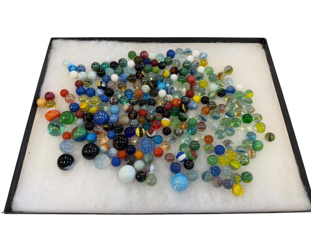 OVER FOUR POUNDS OF ASSORTED MARBLES CATEYES, CLEARIES, GALAXY MARBLES INCLUDES BOULDERS (1 of 8)
