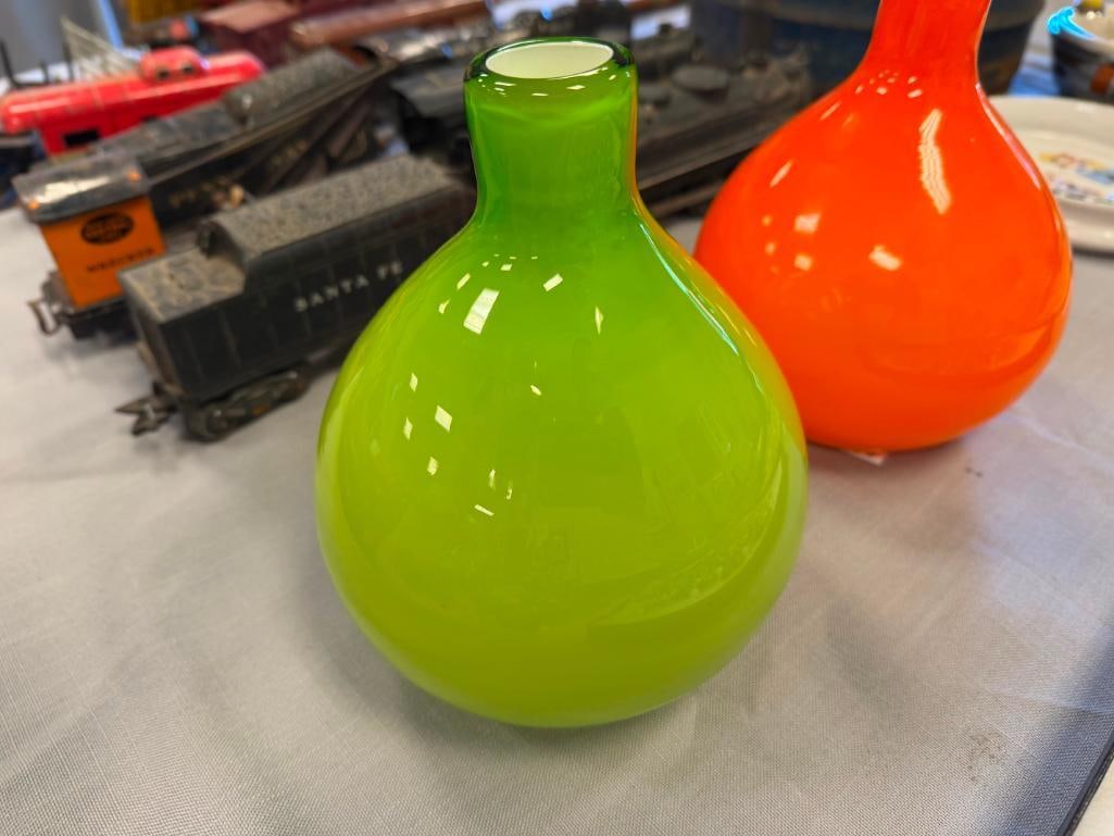 MID-CENTURY MODERN HAND BLOWN CASED GLASS VIBRANT VASES POSSIBLY CARLO MORETTI RAYMOR/ MURANO - 5