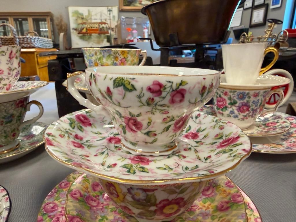 14 TEA CUP AND SAUCERS SETS MOSTLY ENGLISH MADE AYNSLEY, SHELLEY, LEFTON, LENOX, CLARENCE - 10