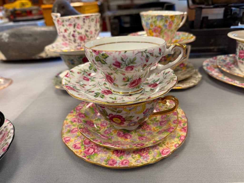 14 TEA CUP AND SAUCERS SETS MOSTLY ENGLISH MADE AYNSLEY, SHELLEY, LEFTON, LENOX, CLARENCE - 18