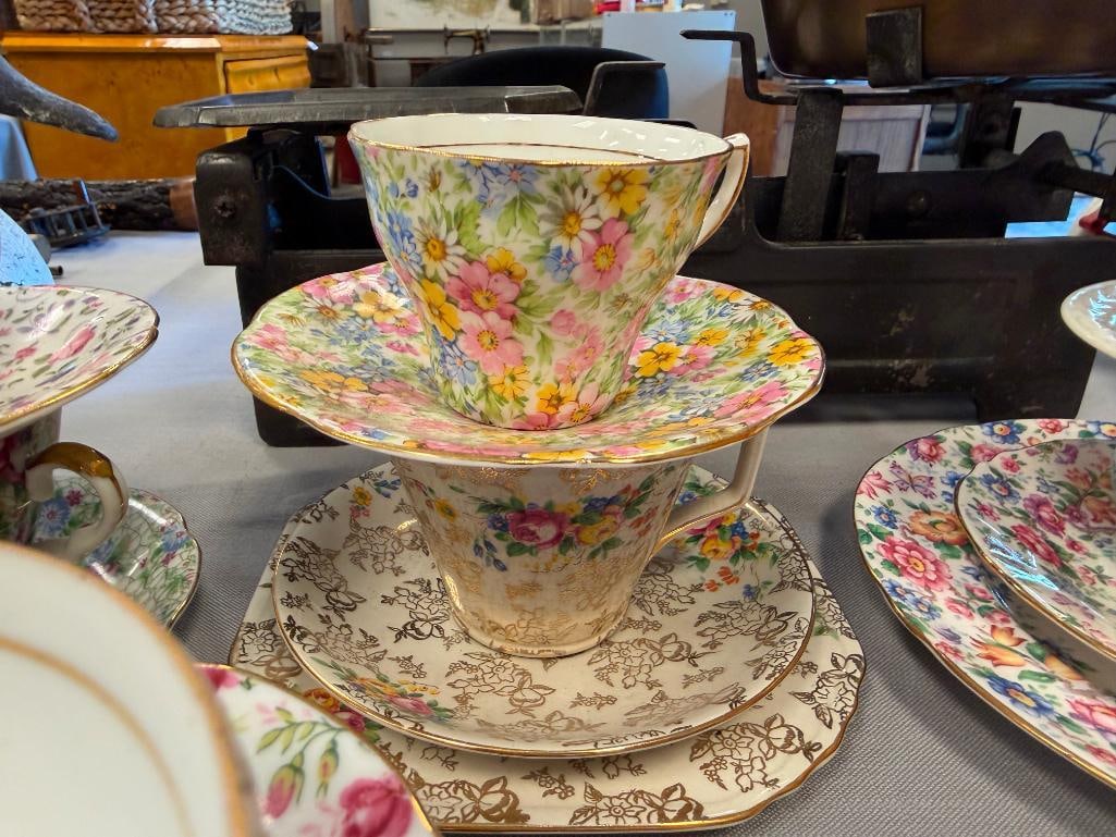 14 TEA CUP AND SAUCERS SETS MOSTLY ENGLISH MADE AYNSLEY, SHELLEY, LEFTON, LENOX, CLARENCE - 19