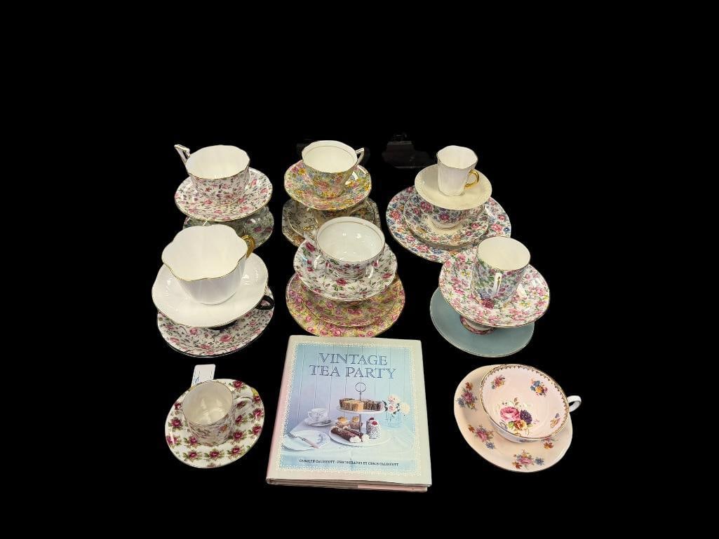 14 TEA CUP AND SAUCERS SETS MOSTLY ENGLISH MADE AYNSLEY, SHELLEY, LEFTON, LENOX, CLARENCE (1 of 20)