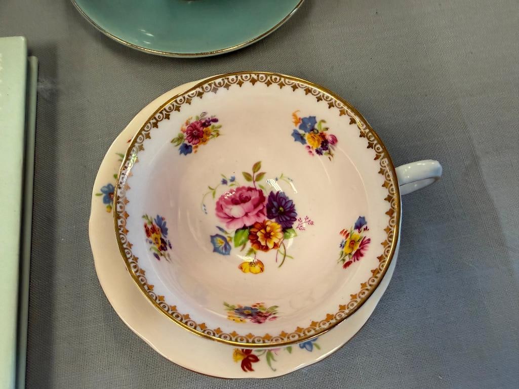 14 TEA CUP AND SAUCERS SETS MOSTLY ENGLISH MADE AYNSLEY, SHELLEY, LEFTON, LENOX, CLARENCE - 4