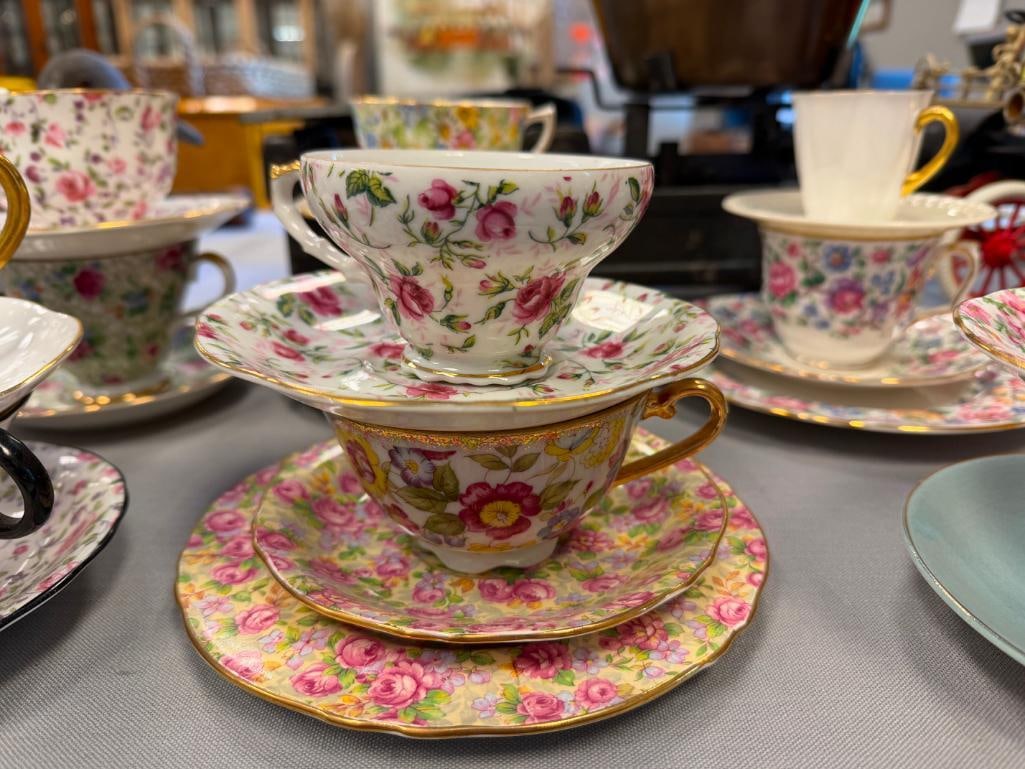 14 TEA CUP AND SAUCERS SETS MOSTLY ENGLISH MADE AYNSLEY, SHELLEY, LEFTON, LENOX, CLARENCE - 9