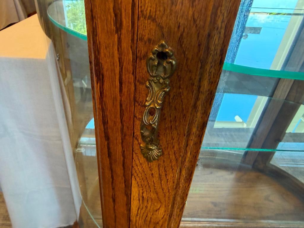 20TH CENTURY OAK BOW FRONT DISPLAY / CURIO CABINET - 13