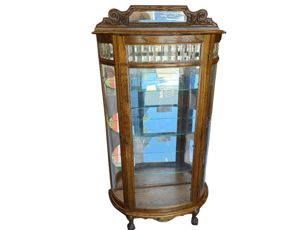 20TH CENTURY OAK BOW FRONT DISPLAY / CURIO CABINET (1 of 13)