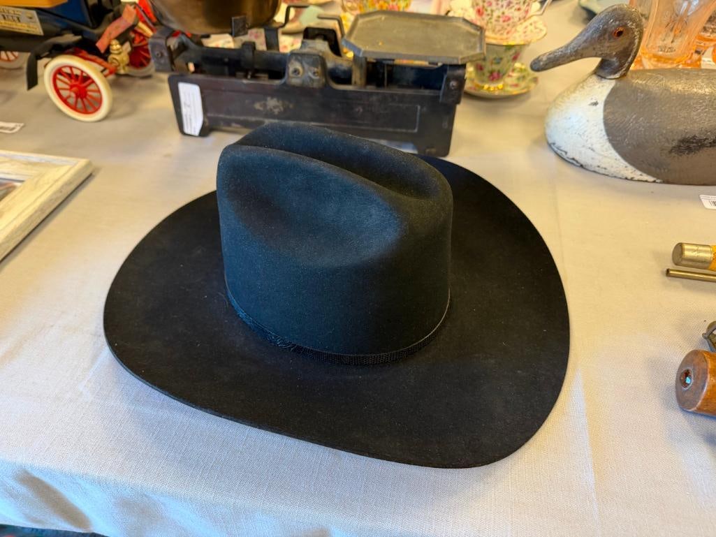 MENS STETSON 4X FUR FELT BLACK WESTERN COWBOY HAT WITH HAT BAND SIZE 7 3/8 - 10