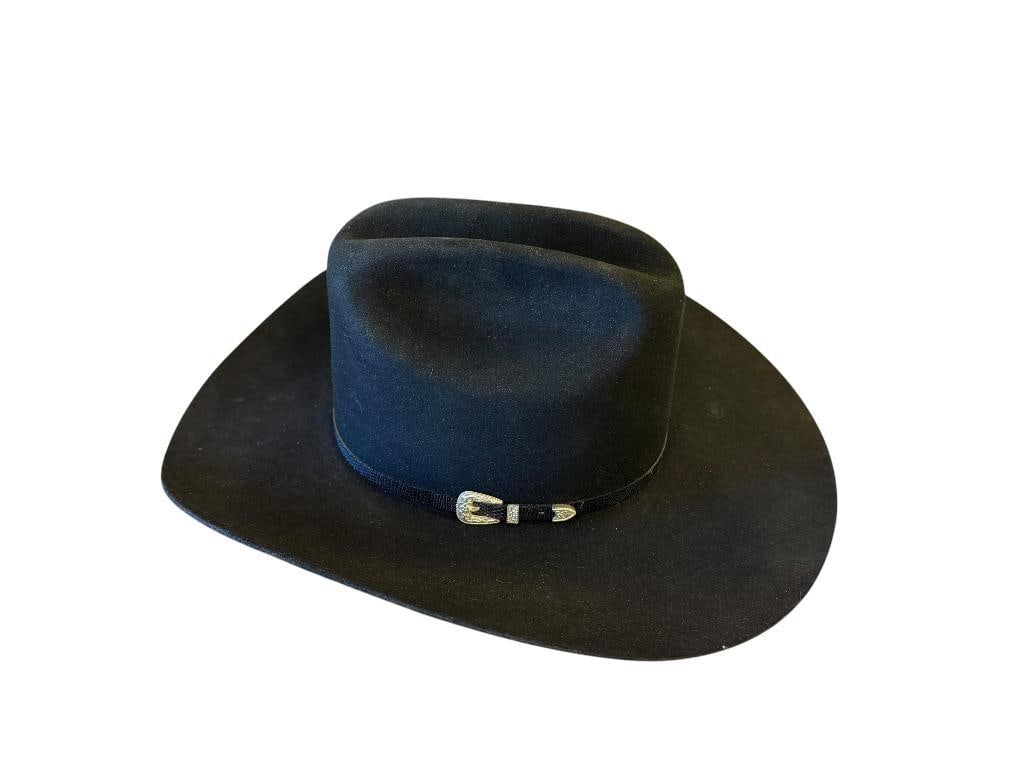MENS STETSON 4X FUR FELT BLACK WESTERN COWBOY HAT WITH HAT BAND SIZE 7 3/8 (1 of 10)