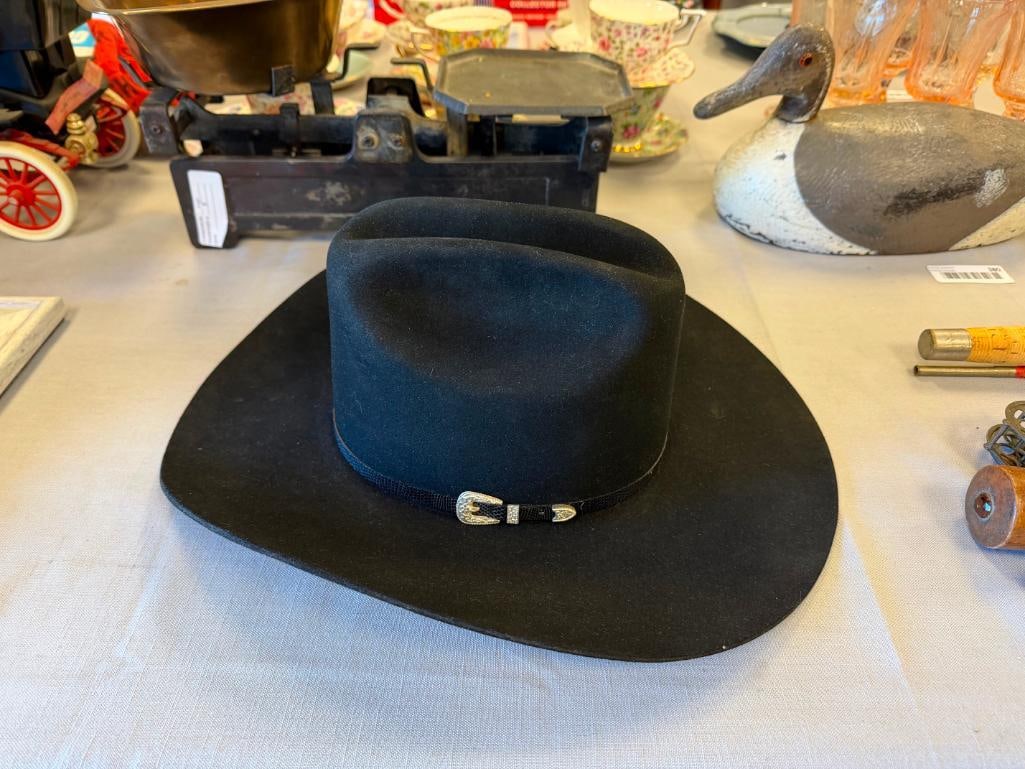 MENS STETSON 4X FUR FELT BLACK WESTERN COWBOY HAT WITH HAT BAND SIZE 7 3/8 - 2