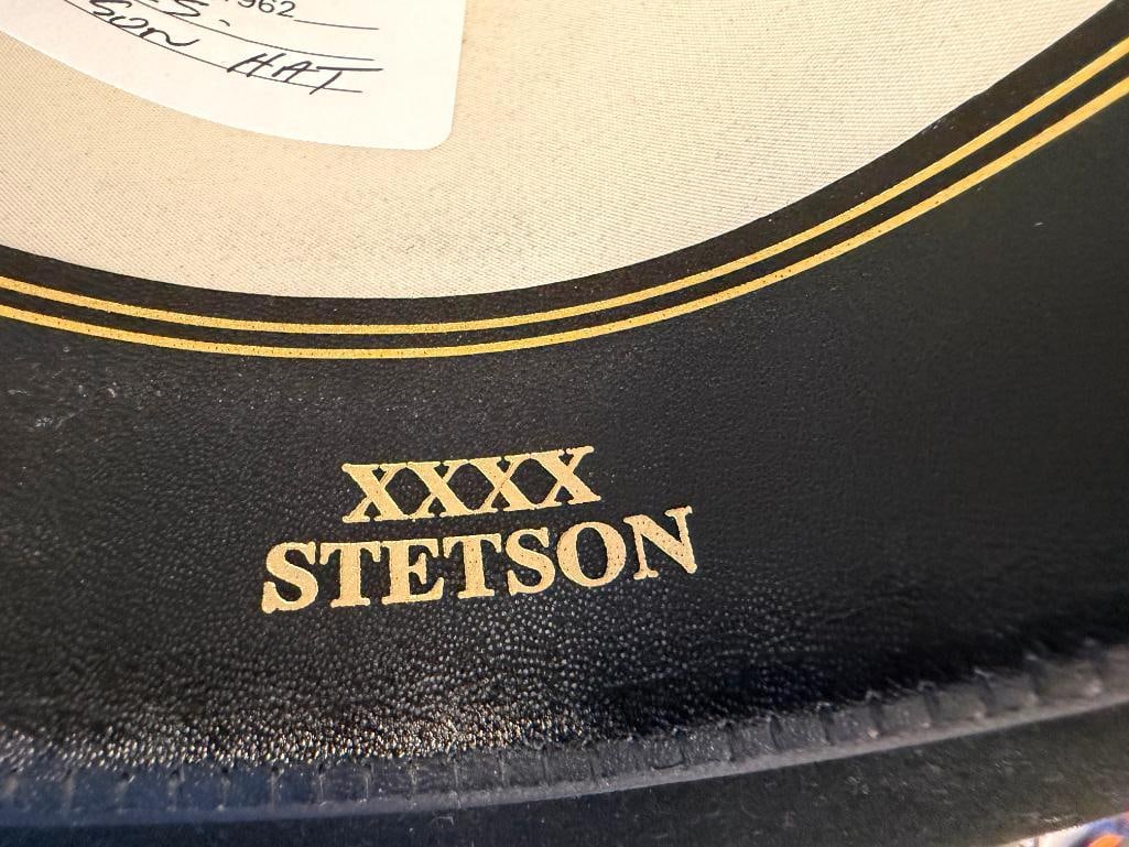 MENS STETSON 4X FUR FELT BLACK WESTERN COWBOY HAT WITH HAT BAND SIZE 7 3/8 - 6