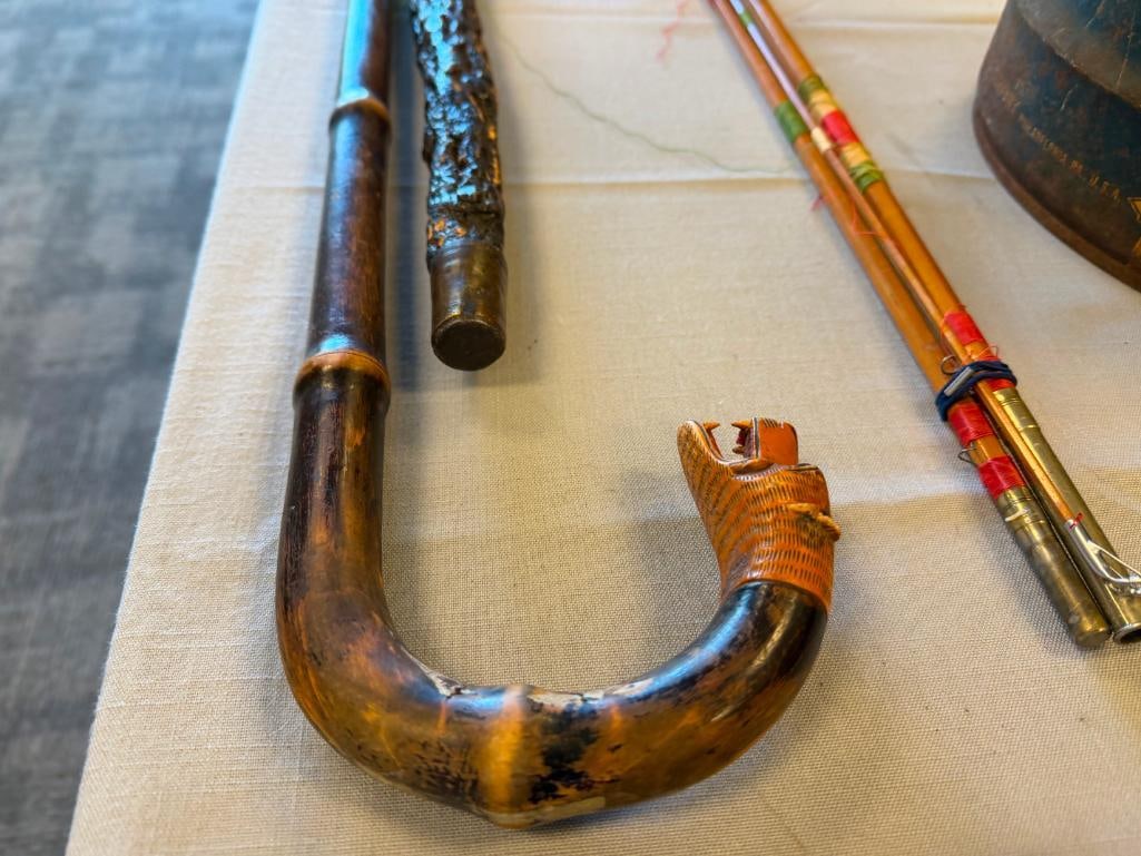 VINTAGE BAMBOO AND GNARLED WALKING STICK - 7